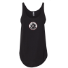Front view of a black TRLT festival tank top with circular chest logo